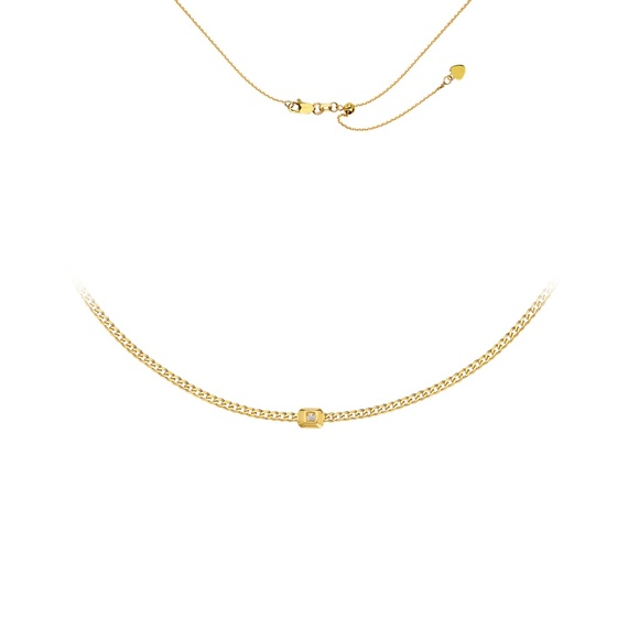 14k Yellow Gold Bezel Diamond Curb Choker - Picture 1 of 1